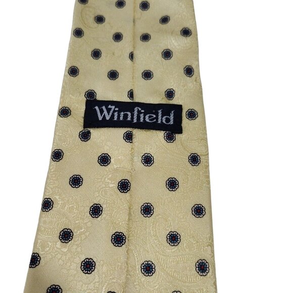 Vintage Winfield Yellow Blue Men Silk Tie Necktie Paisley Flower Work Business - Picture 5 of 7